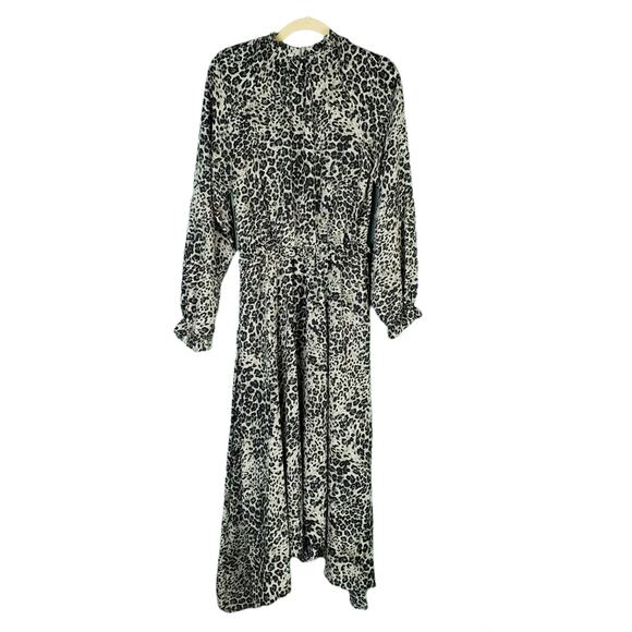 Banana Republic Animal Print Peasant Midi Long Sleeve Dress Size 10 Tall - Picture 1 of 7
